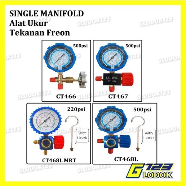 Manifold Single Alat Ukur Test Isi Freon AC Ku1kas 466 R12 R22 R134A