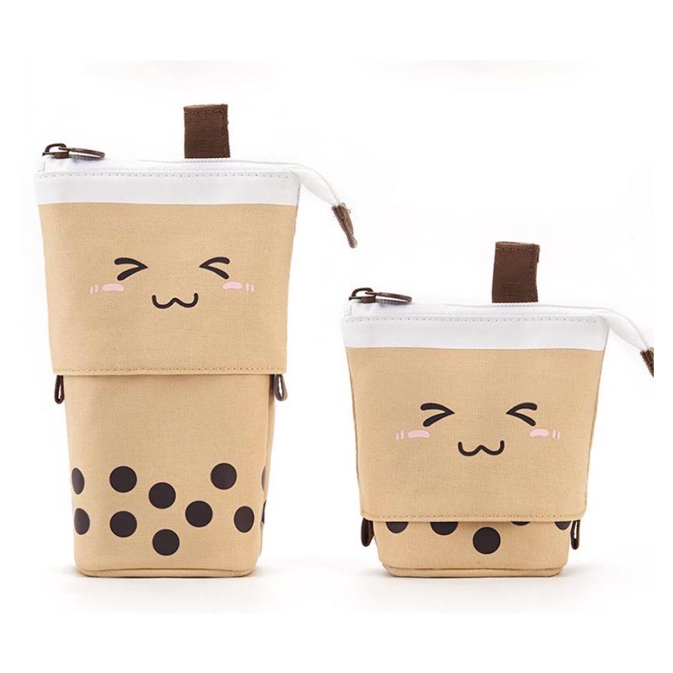 Retractable standing Stationery Case Drop down cute boba Zipper pencil case Kotak pensil unik-2