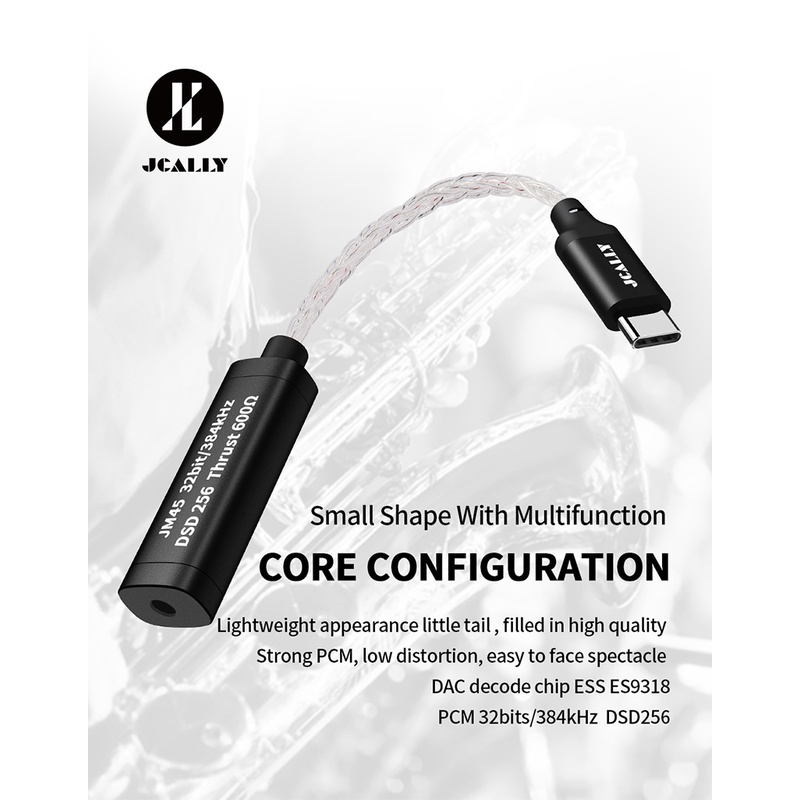 Jcally Jm45 Kabel Adapter Audio Digital Tipe C Ke 3.5mm Untuk Headphone Android Es9318