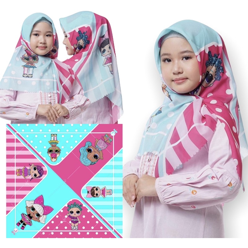 VOAL PRINTING ANAK MOTIF LOL PINK / HIJAB ANAK LOL / JILBAB ANAK KARAKTER / KERUDUNG ANAK LUCU