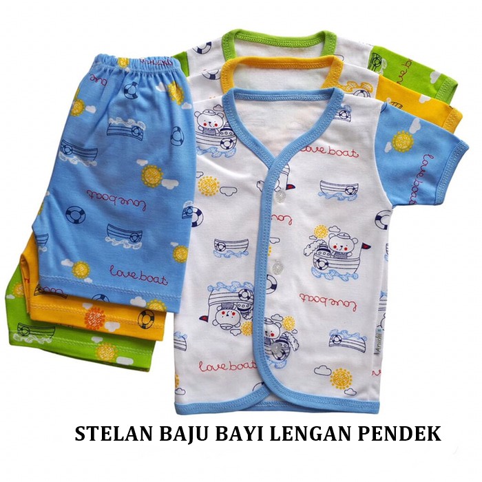 ISI 3 Baju stelan piyama bayi newborn bahan halus pasangan lengan pendek Makassar