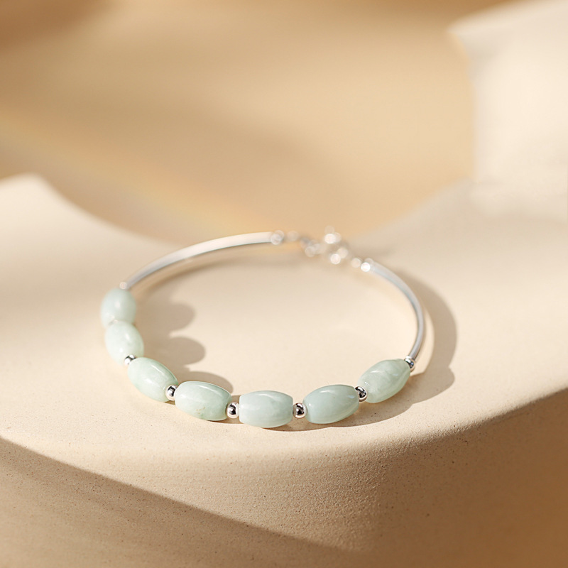 [Ready Stock]Fashion Simple S925 Sterling Silver Jade Emerald Bracelet