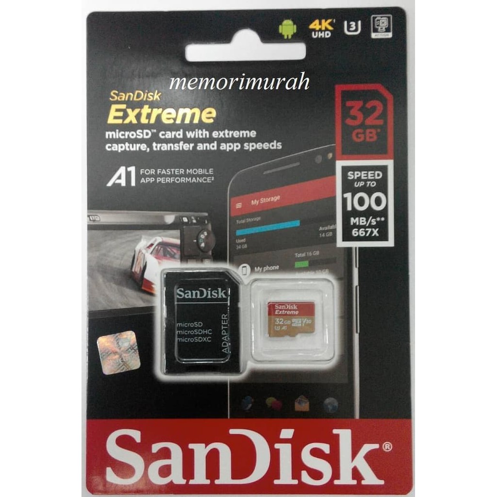 Sandisk Extreme MicroSDHC 32gb Class 10 Uhs-I U3 90mb/S + Adapter