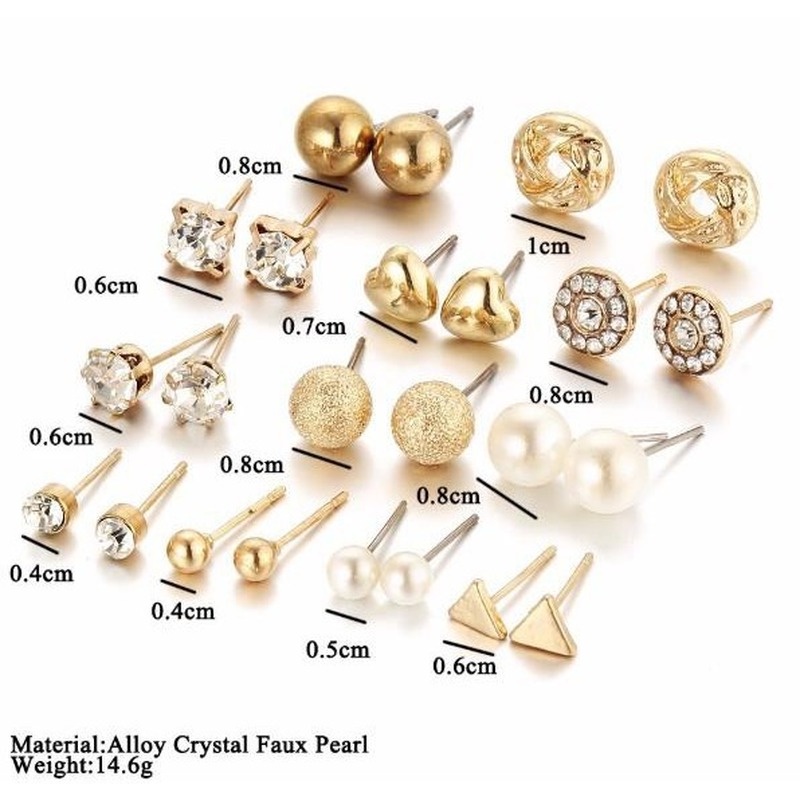 12 pairs plate square zircon earrings peach heart diamond earrings