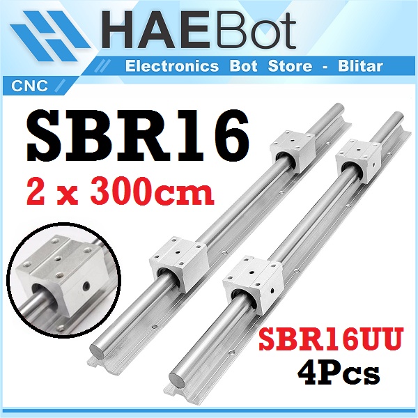 [HAEBOT] Set Rail SBR16 SBR 16 2 x 300cm Rel Linear Shaft As 16mm CNC Stainless Steel 2x300cm Motion X Y Axis Industri Plasma Router Mesin Mekanik