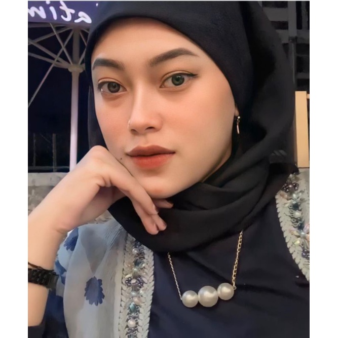 Kalung Panjang Korea Tiga Mutiara Jumbo Korean Pearl Necklace Kalung Hijab Kalung Jilbab