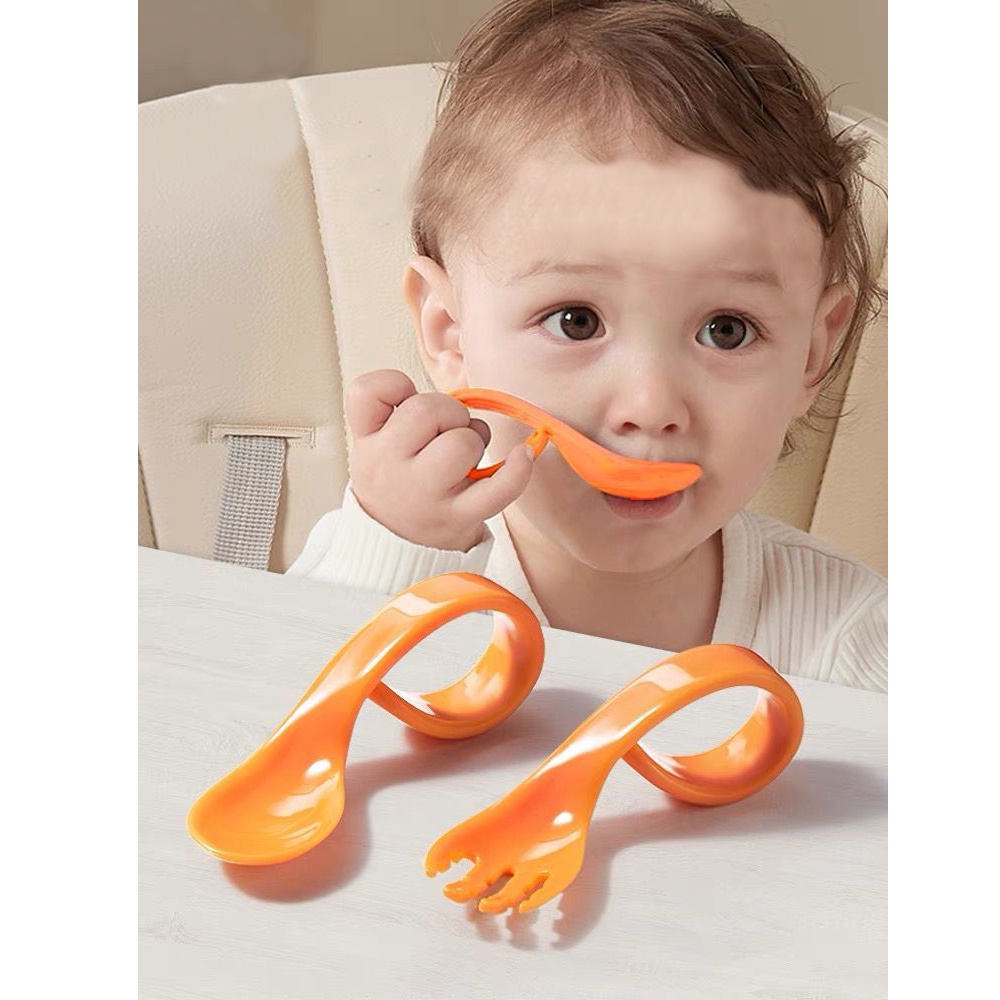 2pcs / Set Sendok + Garpu Bayi Portable Anti Slip Warna Polos