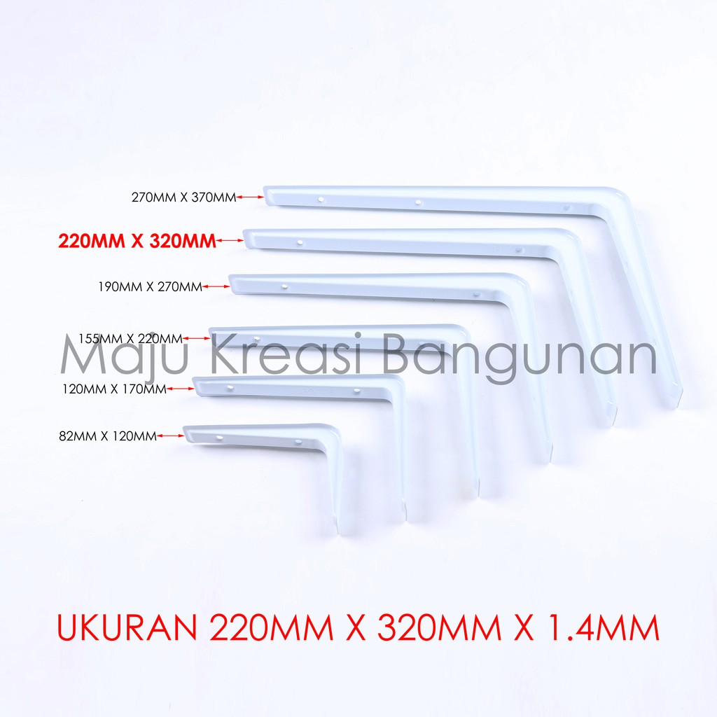 Siku Rak L Tebal SOLIGEN 220mm x 320mm Shelf Bracket Ambalan Meja Besi Putih 220 320 mm