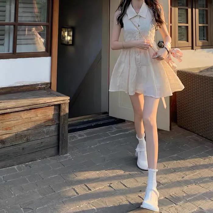 dress korean style elegant waist dress summer French sweet slim open back halter skirt women