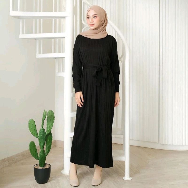 Kava Long Dress(+Belt) Knit / Dress Rajut / Long Dress / Baju Muslim Wanita / Dress Knit / Gamis