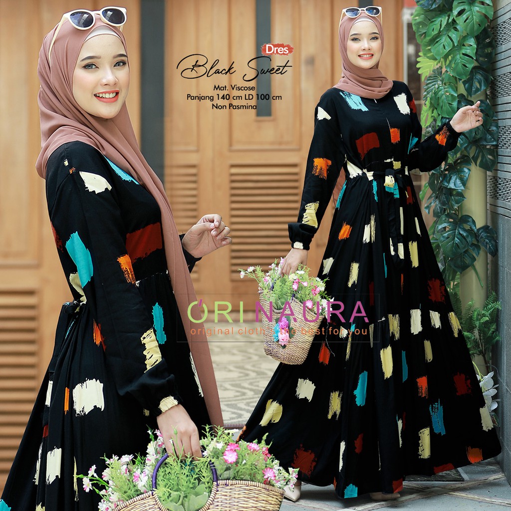 Gamis Black Sweet by Ori Naura / Gamis Ori Naura / Dress Motif Mayung Busui by Ori Naura