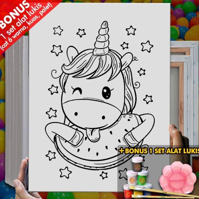 

Kanvas Lukis Anak Unicorn Watermelon Canvas Coloring Mewarnai MEL1209