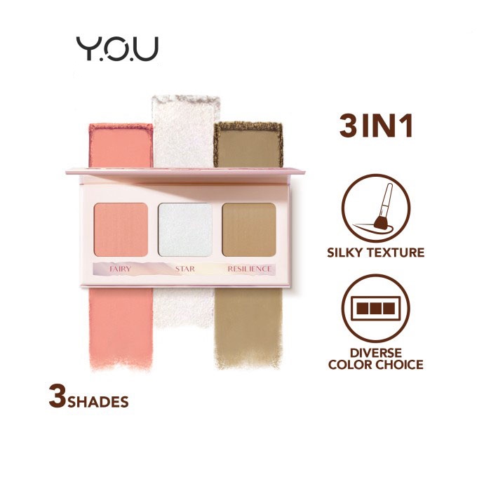 ★ BB ★ Y.O.U 3 in 1 Sparkling Face Pallete - for 3D Radiant Look - YOU Face Palette