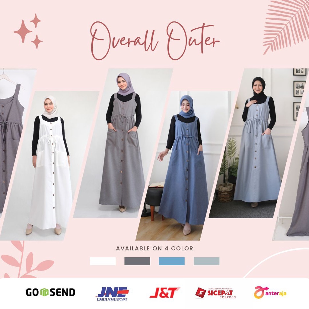 Modesee Overall Outer Katun Misty Serut Pinggang Casual dengan Rok Lebar dan Tali Pundak Adjustable