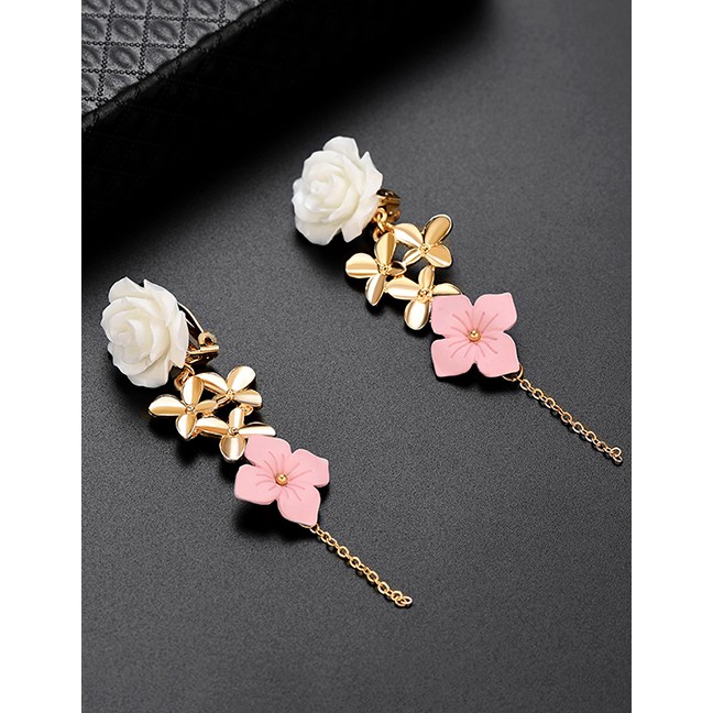 LRC Anting Tusuk Fashion Gold Flower Tassel Earrings D49896