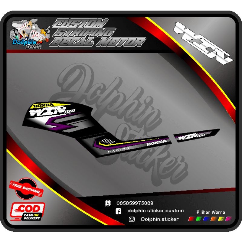 STRIPING HONDA WIN 100 VARIASI CUSTOM DESAIGN RACING MOTIF DECAL STICKER MOTOR CODE WIN10022