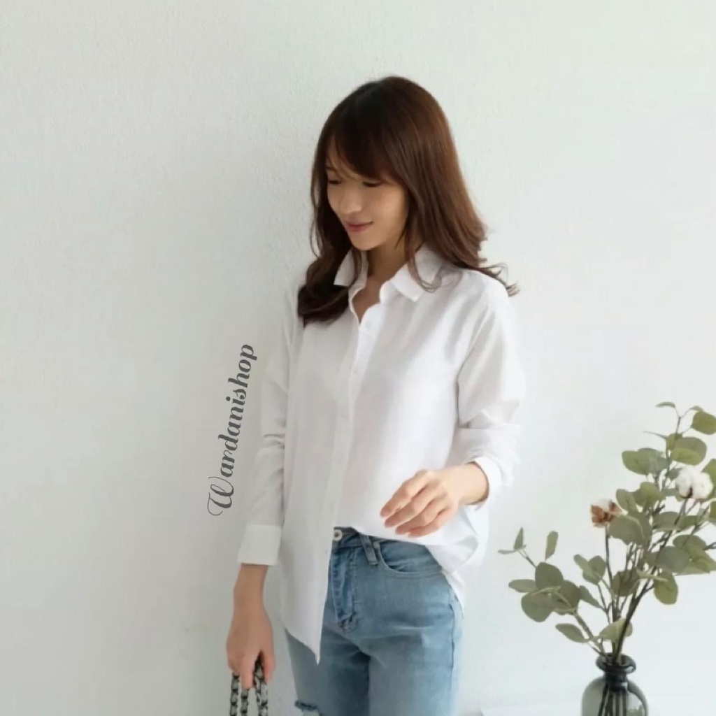 Kemeja Polos Putih / Kemeja polos / korea / Wanita / Kemeja Polos Wanita Terbaru / Kemeja Wanita Len