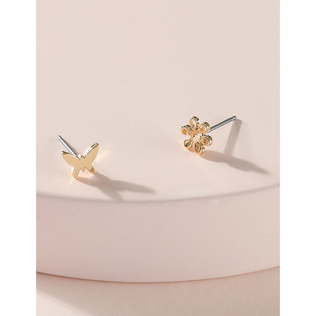 LRC Anting Tusuk Fashion Gold Color Alloy Butterfly Flower Asymmetrical P82158