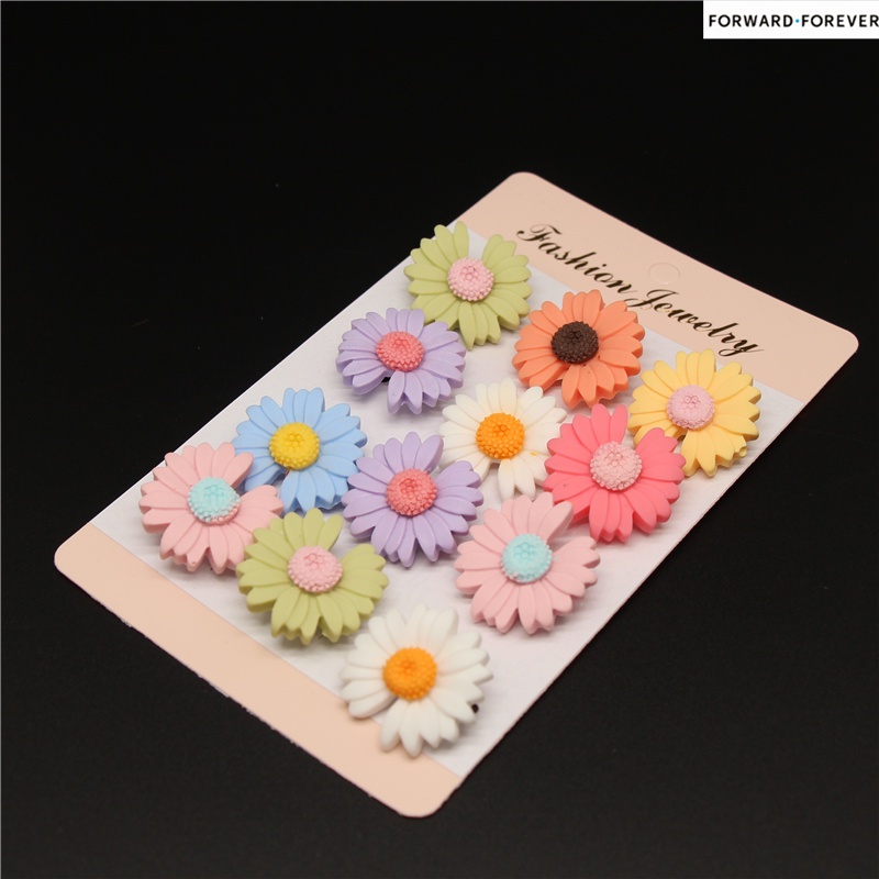 12pcs Bros Pin Kombinasi Bunga Daisy Cherry Blossom Bahan Plastik M70069