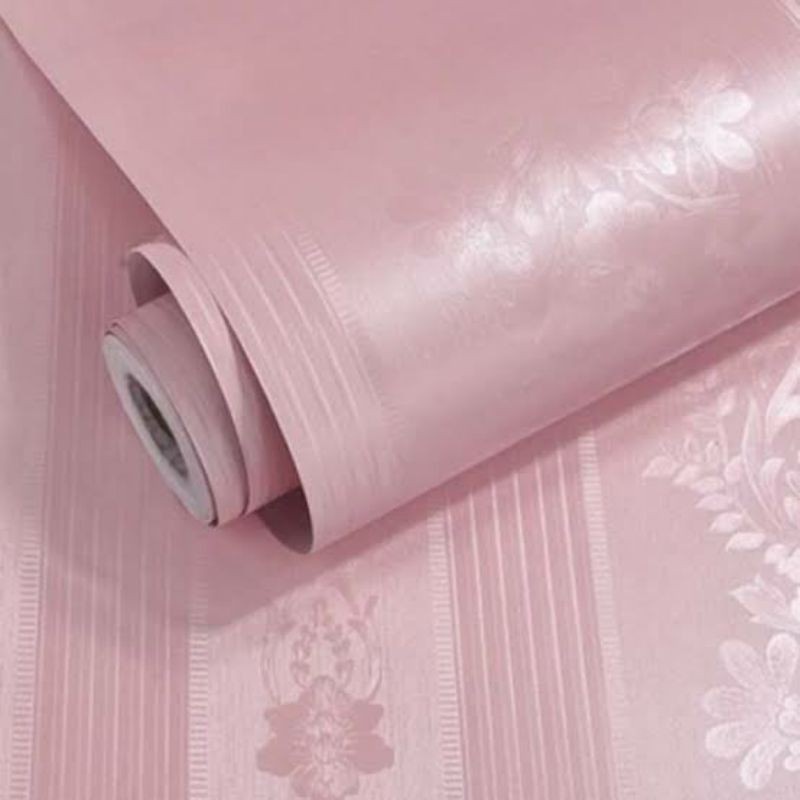 Wallpaper Dinding Stiker Motif Bunga Embos Pink Ukuran 45 cm x 10 m