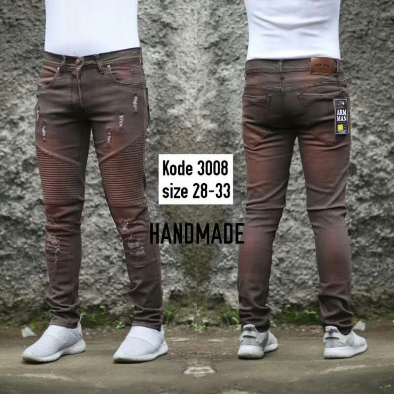 CELANA SOBEK JEANS PRIA RIPPED BIKER SKINY SLIM FIT STRECHT  / CELANA JEANS PRIA SKINY SOBEK A002