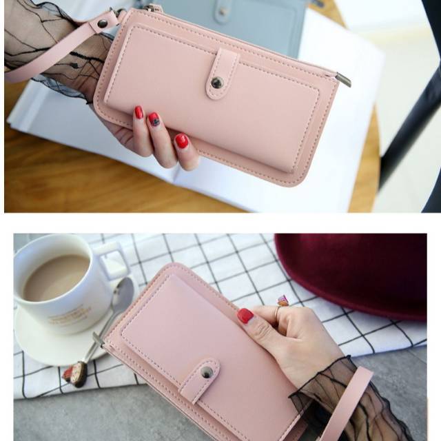 Dompet Wanita Korea Besar Wristlet Resleting Model Cantik Import LOD016