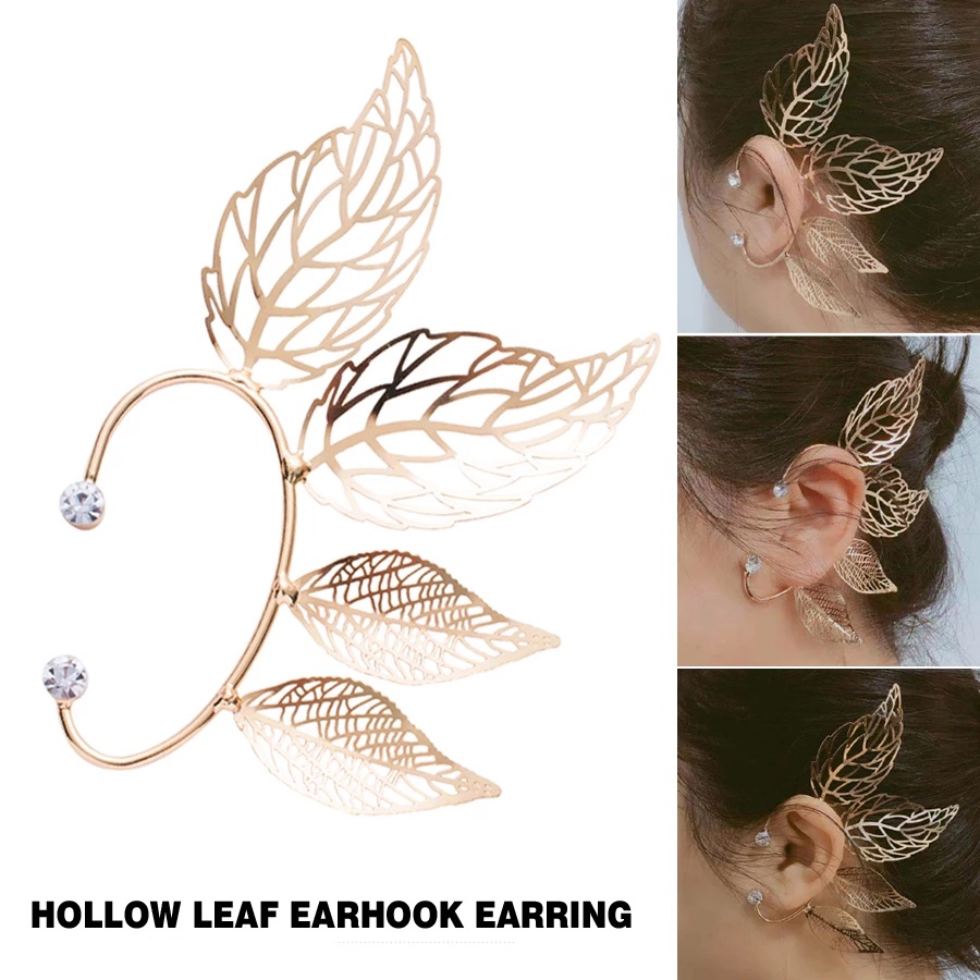 Women Elegant zircon leaf  Ear Clips/ Ladies Bohemia Statement Earrings/ Korean INS Simple Style Wedding Party Ear Jewelry