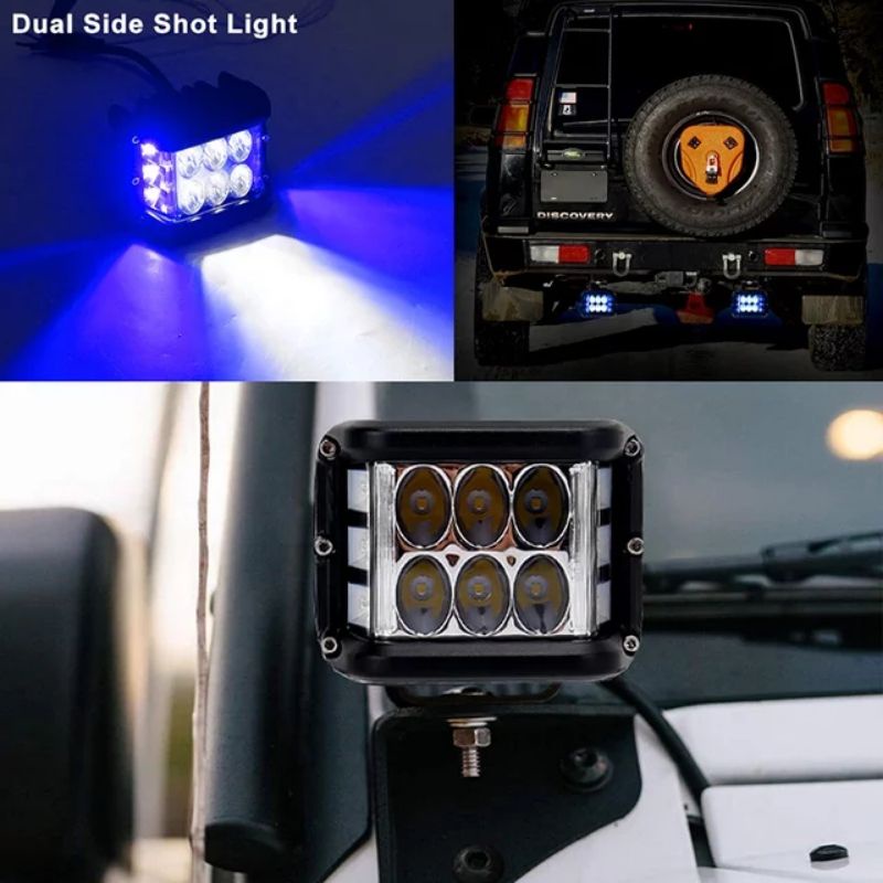 Lampu Tembak 24 Volt LED Sorot CWL 6 Mata Biru Merah Truk Bus Canter Fuso BESAR Senja Besi CREE WORKLIGHT Offroad 3 Mode Truck Bis 24V 3x3 2 Baris Running Pabrik Alat Berat Waterproof