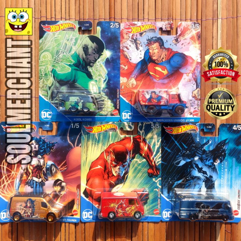 HOTWHEELS PREMIUM DC UNIVERSE SET 5 PCS - VW VOLKSWAGEN KOOL KOMBI GREEN LANTERN COMBAT MEDIC FLASH 
