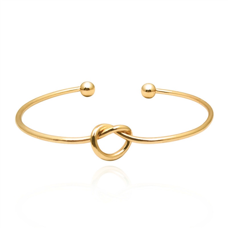 Gelang Bangle Open Desain Simpul Lingkaran Warna Gold Untuk Wanita