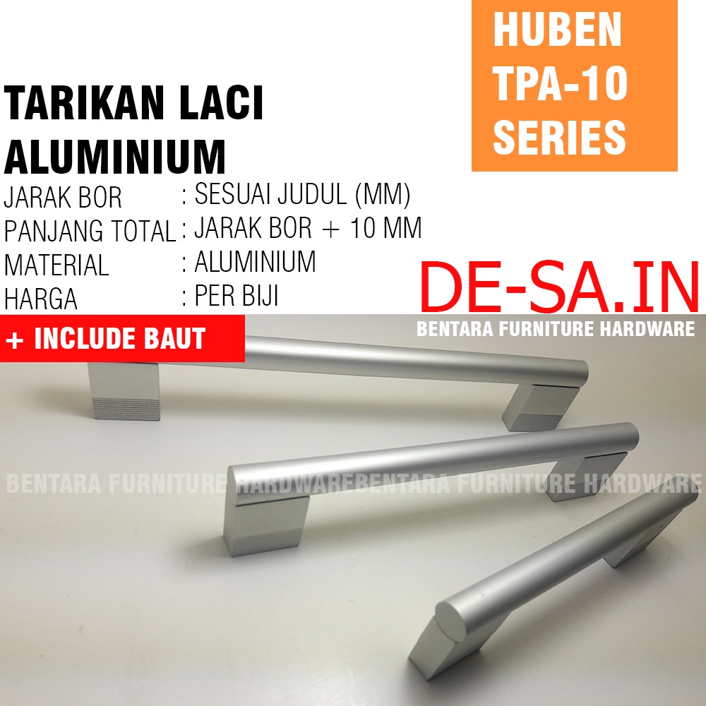 HUBEN TPA-10 160 MM - TARIKAN LACI MEJA LEMARI KABINET GAGANG PINTU Handle Aluminium Anodize (Sekitar 16 - 17 cm) (TPA-2010)