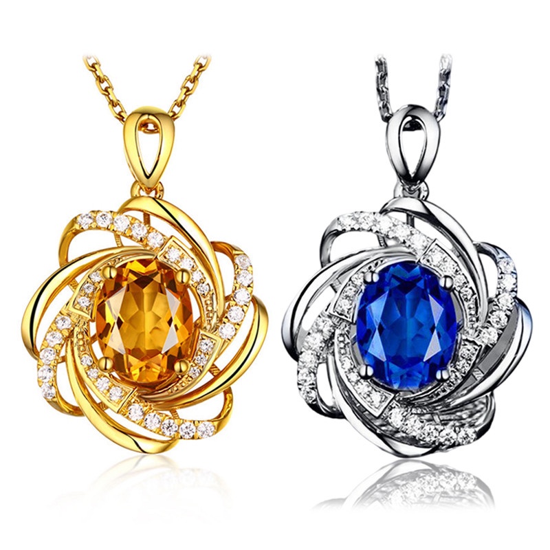 Kalung 925 Sterling Silver Gold 18k Dengan Liontin Bunga Topaz Sapphire Citrine Untuk Pernikahan