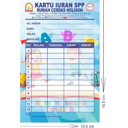 

Model Baru.. KARTU BIMBEL/LES/PRIVAT/ SPP/BULANAN/IURAN/INFAK TK/PAUD 1 PACK ISI 30 PCS CUSTOM NAMA, ALAMAT DAN LOGO SEKOLAH