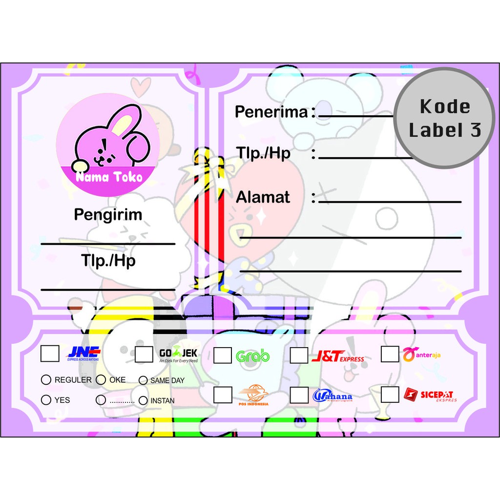 

Label atau Stiker Pengiriman Custom Desain Unik dan Murah BT21 BTS