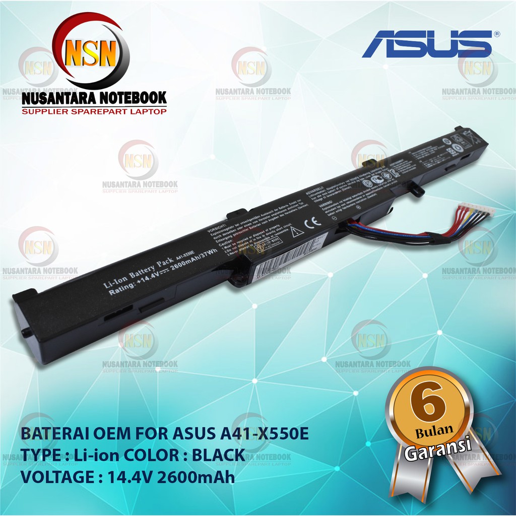 Baterai OEM For Asus A41-X550E X550 X550E X550D 14.4V 2600mAh Black