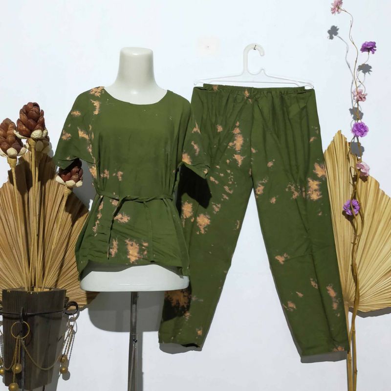 PREMIUM BAJU TIDUR PIYAMA PAJAMAS ONE SET RAYON VISCOSE TIE DYE MOTIF-Teddy 16