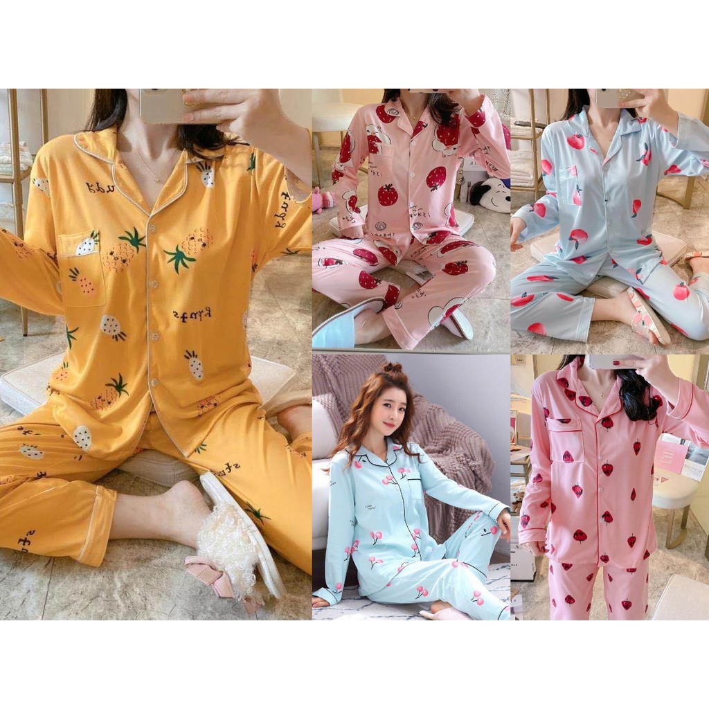 BAJU TIDUR PIYAMA SET KEMEJA PP LENGAN PANJANG CELANA PANJANG IMPORT PREMIUM