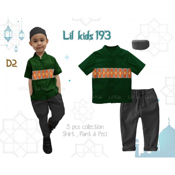 IMPORT LK193 D2 Baju Koko Muslim India Anak Coklat Celana Lengan Pendek Kopiah Peci Pakistan Punjabi
