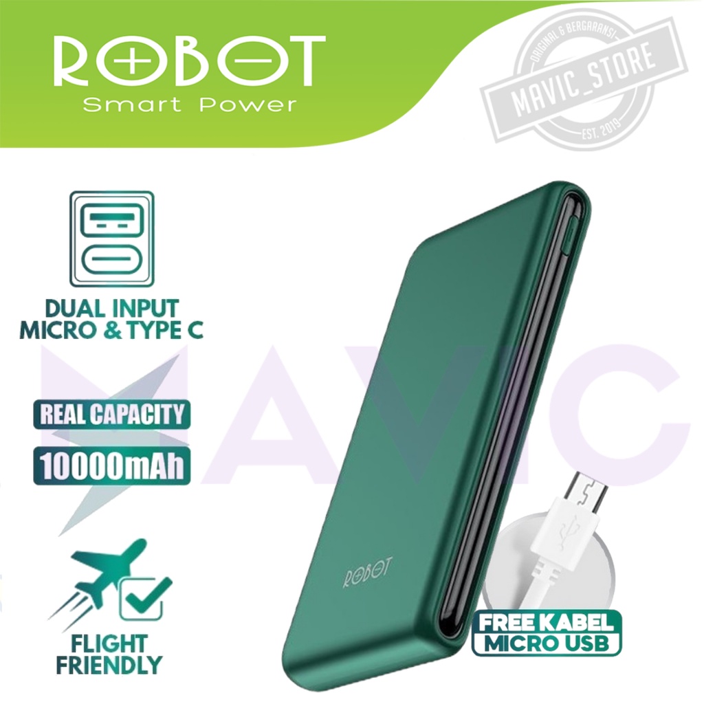 PowerBank ROBOT 10000mAh RT180 Dual Input Port Type C &amp; Micro USB - Garansi Resmi 1 Tahun
