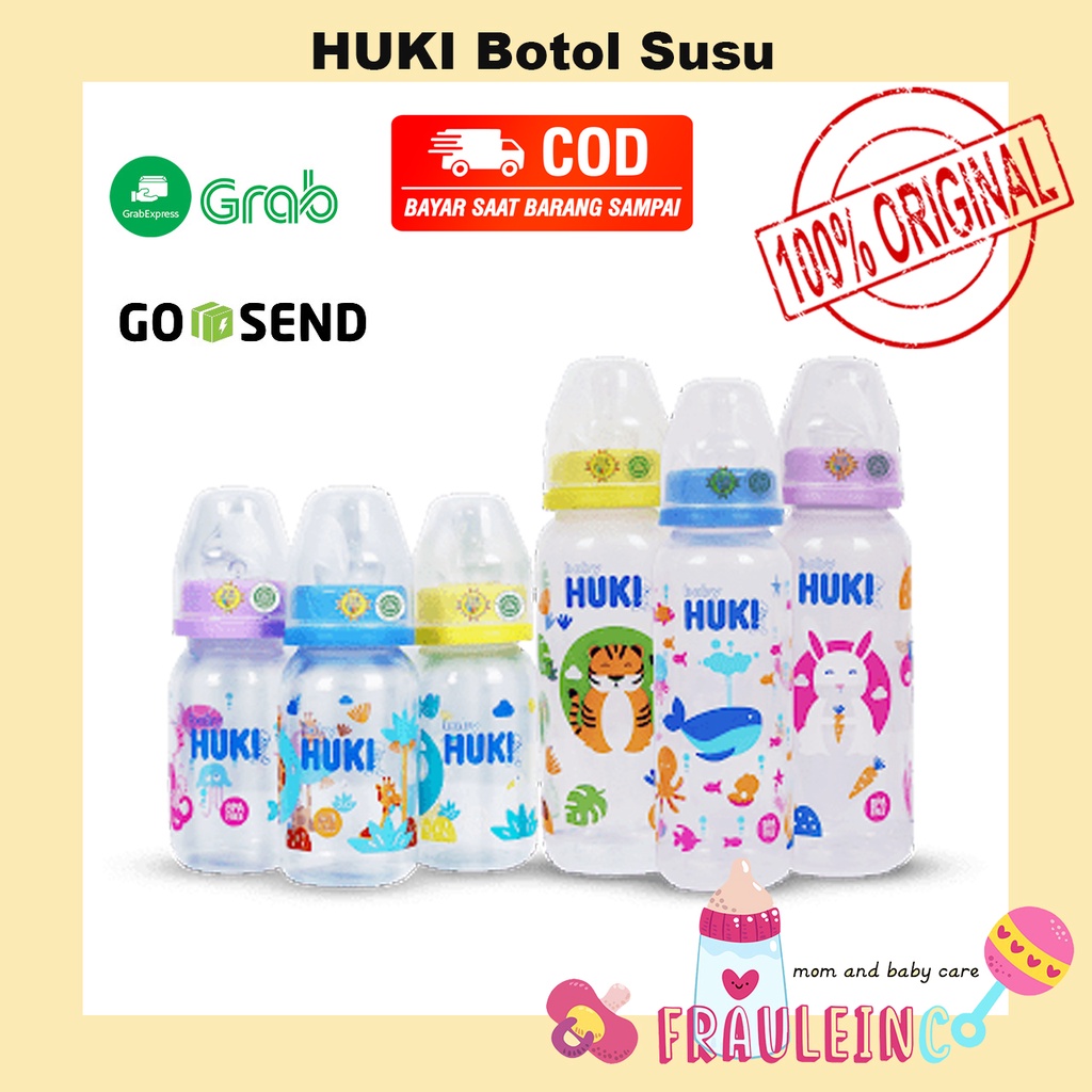 *FRAULEINCO* HUKI Baby Botol Susu 60ml 120ml 240ml Dot Nipple Silicone Gepeng / Bulat ROUND Botol Susu HUKI Bayi Newborn / Baby Bottle