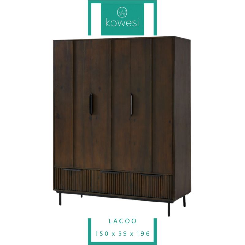 Lemari Pakaian Industrial Kayu Jati Pintu 3 Locoo Wardrobe