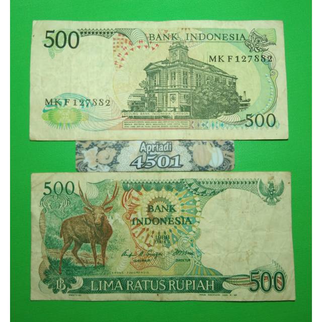 UK053 UANG KUNO ASLI 500 RUPIAH KIJANG TAHUN 1988 KOLEKSI UANG KERTAS LAMA MAHAR NIKAH #VF
