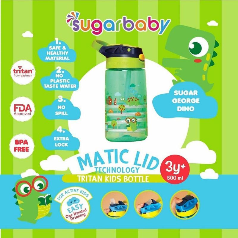 Sugar Baby Matic Lid Technology Tritan Kids Bottle 500 ml