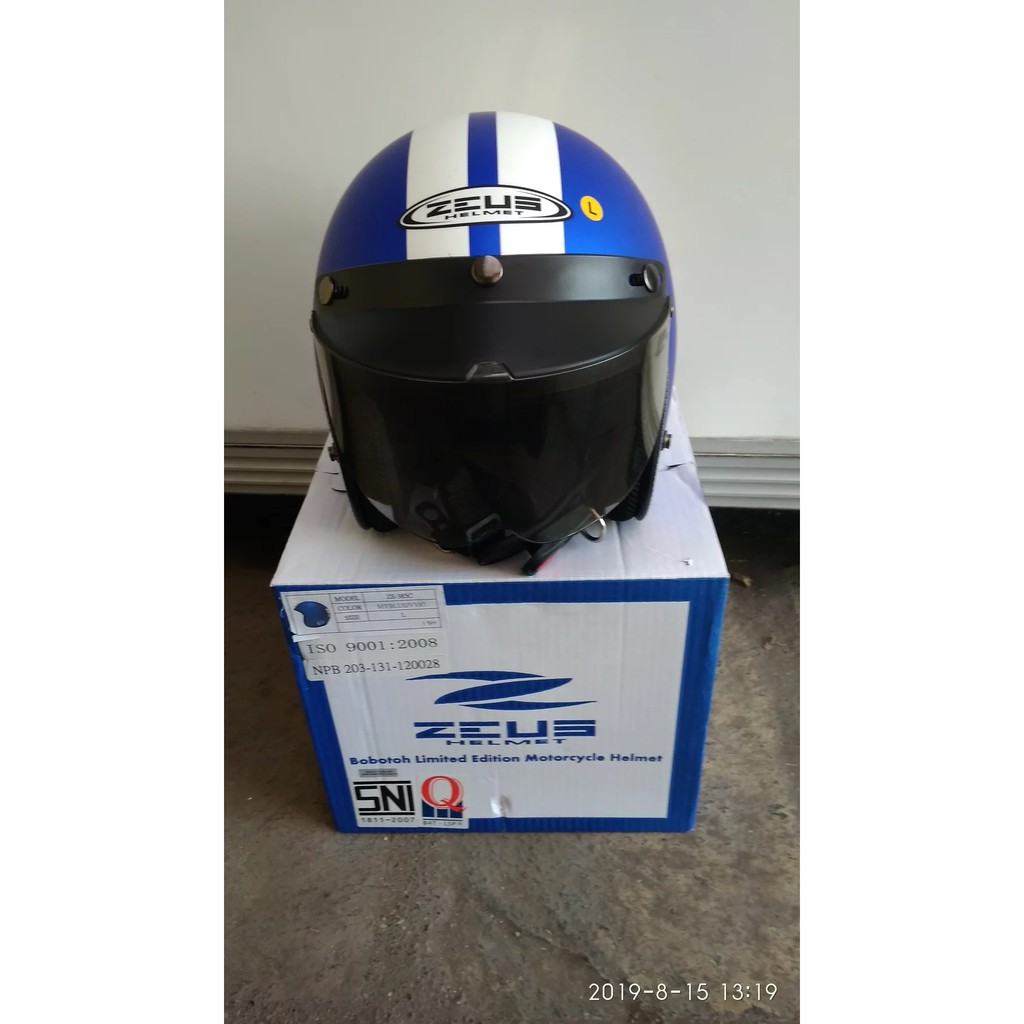 Helm Half Face Zeus ZS 385 Retro Classic Bobotoh Persib Paket Pet Visor Smoke Limited Edition size L