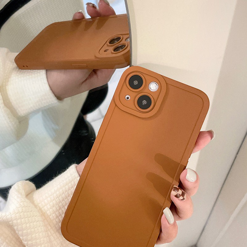 Korean Style！Pure Brown Color Soft Silicon Case iP iPhone 7 8 + Plus X XR SE 2020 XS Max 11 12 13 Pro Max Camera Protector