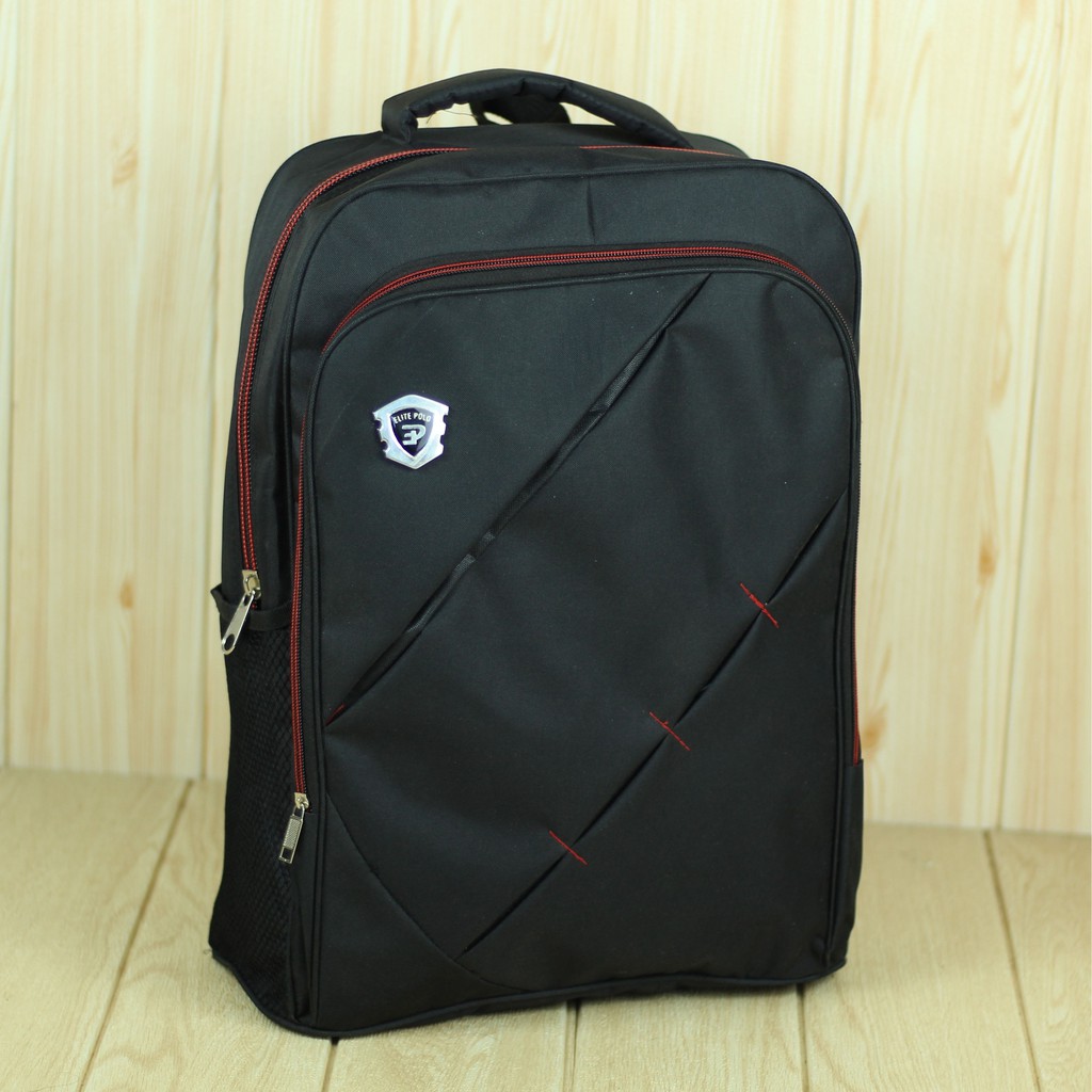 Tas Ransel Elite Polo Garis Miring Hitam Back Pack Pria Berkualitas Bahan Tebal Kuat Awet Keren Kece