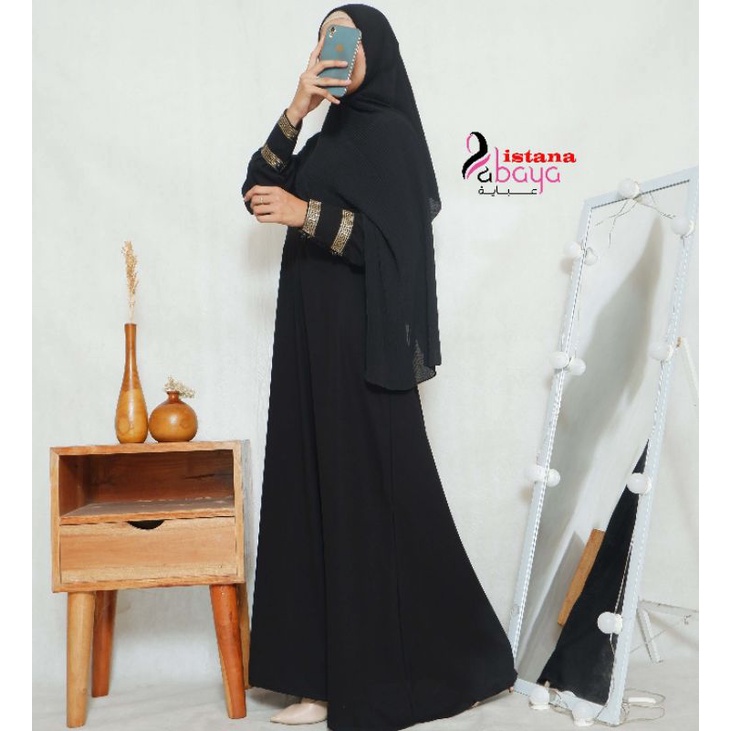 NEW desgin abaya gaun umbrella dg aksen manset kancing dipadu pita emas(busui friendly)