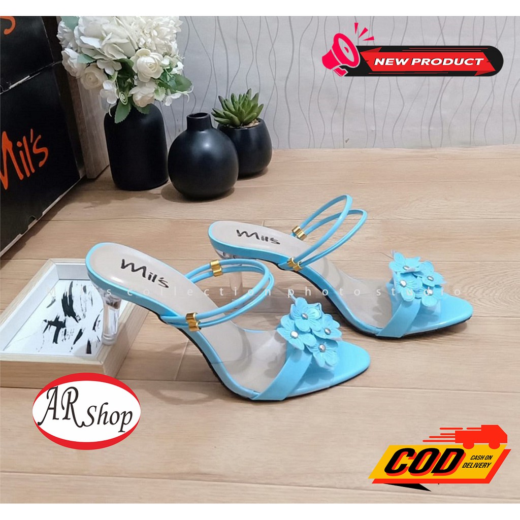 Sandal High Heels Wanita / Sandal Pesta-Ari.rr_shop / High Heels Kaca Bunga Sakura