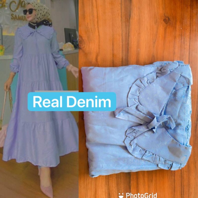 Dress Gamis Dres Polos Midi Susun Rayon Premium Import Kerah Tali Rempel Kualitas Best Seller Motif 2022 Terbaru Sekarang Warna Cerah LD 110 cm-2