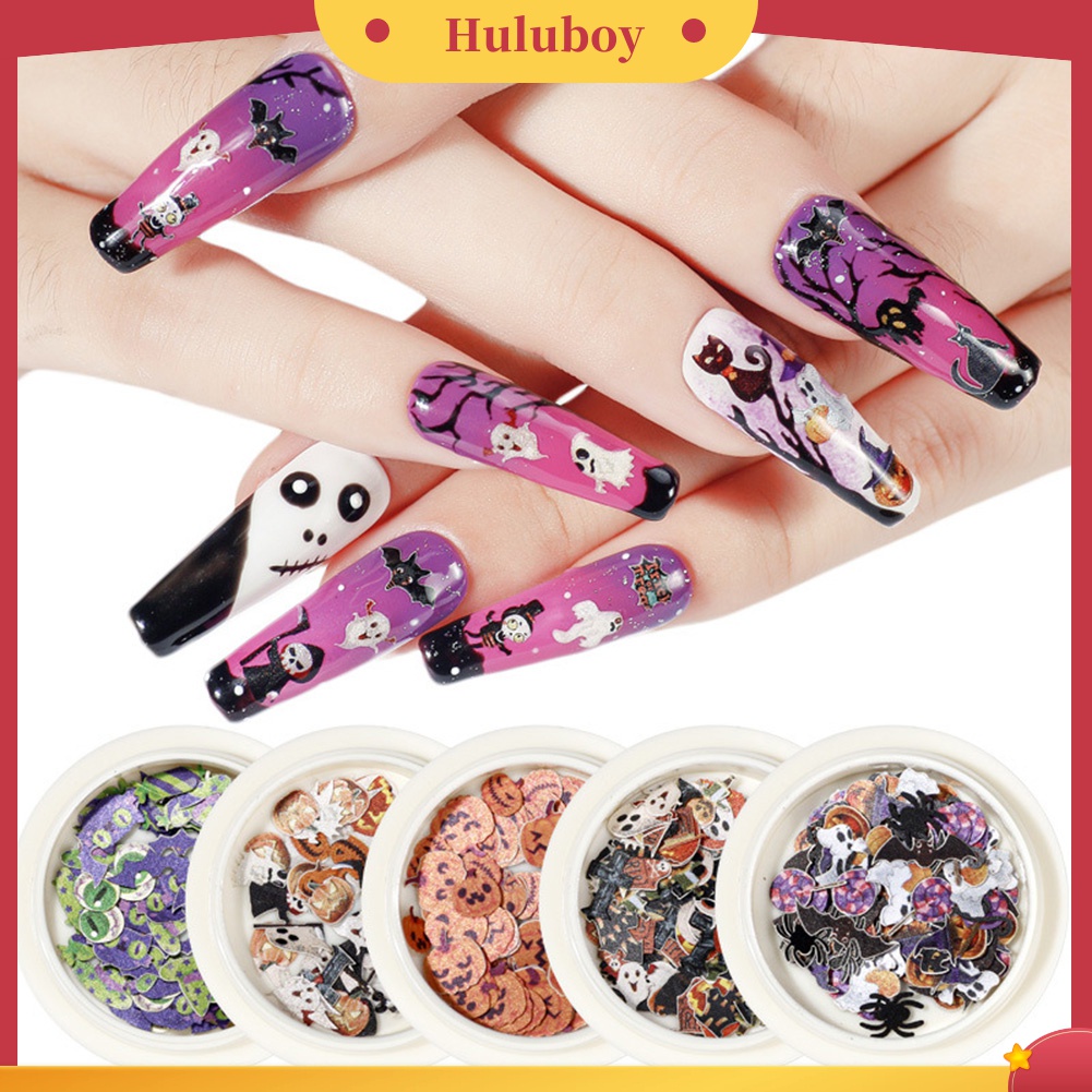 Huluboy Huluboy♡ Stiker Kuku Motif Labu Hantu Laba-Laba Penyihir Halloween Warna-Warni Untuk Dekorasi